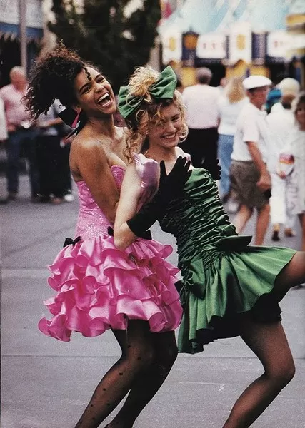 80s Fashion Models with Ruffled Dresses
